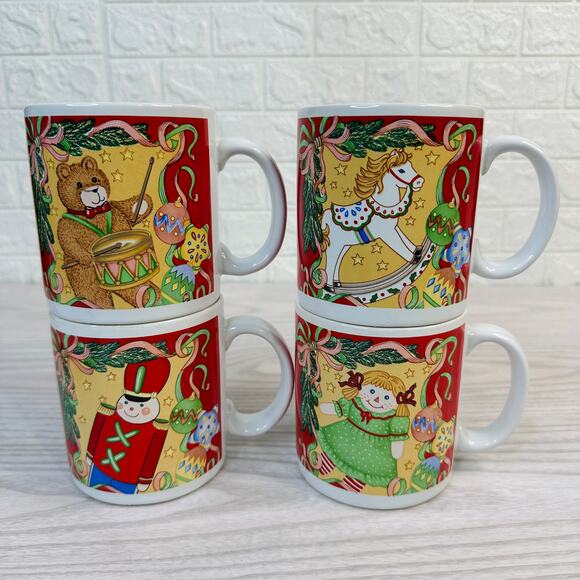 Traditions Christmas 1992 Stoneware Mugs Set of 4 Bear Doll Nutcracker Ornament - Picture 5 of 14